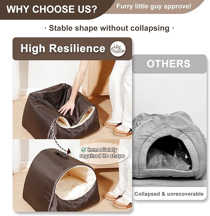 Cat Cave Bed for Kittens and Small Pets, Cat Beds for Indoor Cats, Memory Foam Cat House Tent with Removable Washable Cushioned Pillow, Cat Hideaway with Non-Slip Bottom, Coffee, Medium