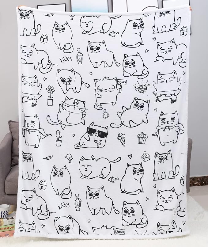 Sviuse Cat Blanket Cat Gifts for Cat Lovers Soft Flannel White Cats Pattern Throw for Girls Women Kids (50" X 60", Cat 7)