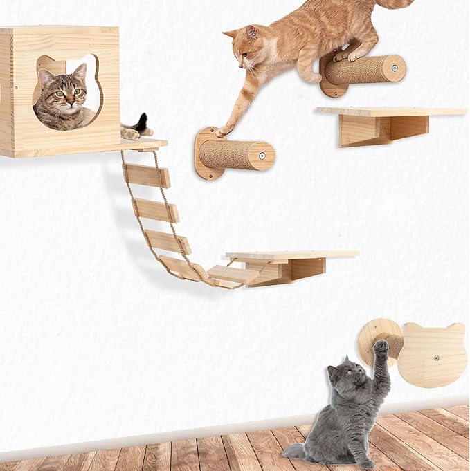 CertBuy 2 Pack Cat Wall Furniture, 11.2 inch Cat Wall Shelves with Jute Scratching Cat Shelf, Cat Wall Steps for Most Kitten, Medium Cats