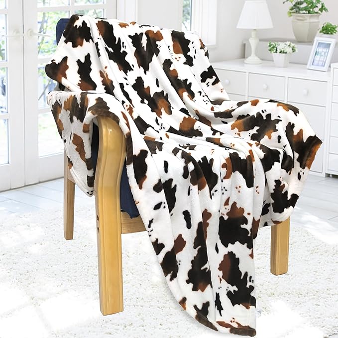 Cow Print Blanket | Soft Cozy Plush Fleece Western Cow Blankets Stuff | Couch Sofa Bed Cow Blankets Throws | Girls Boys Gifts Teens Adults Birthday Valentine's Day Gift 50"x60" Black Brown