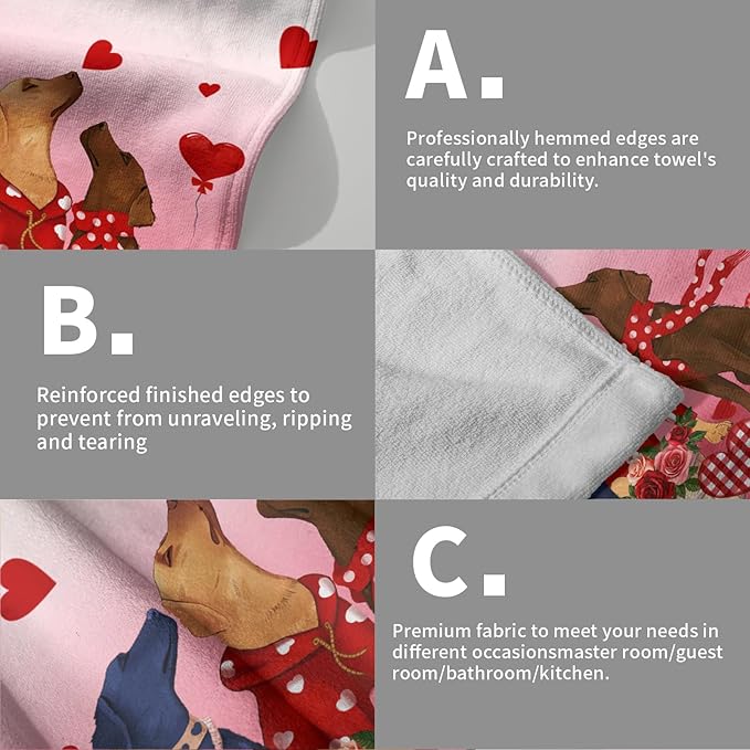 Giwawa Valentine Dog Hand Towels Set of 2 Romantic Love Soft Microfiber Absorbent Fingertip Face Towels for Bathroom Home Kitchen Hotel Spa