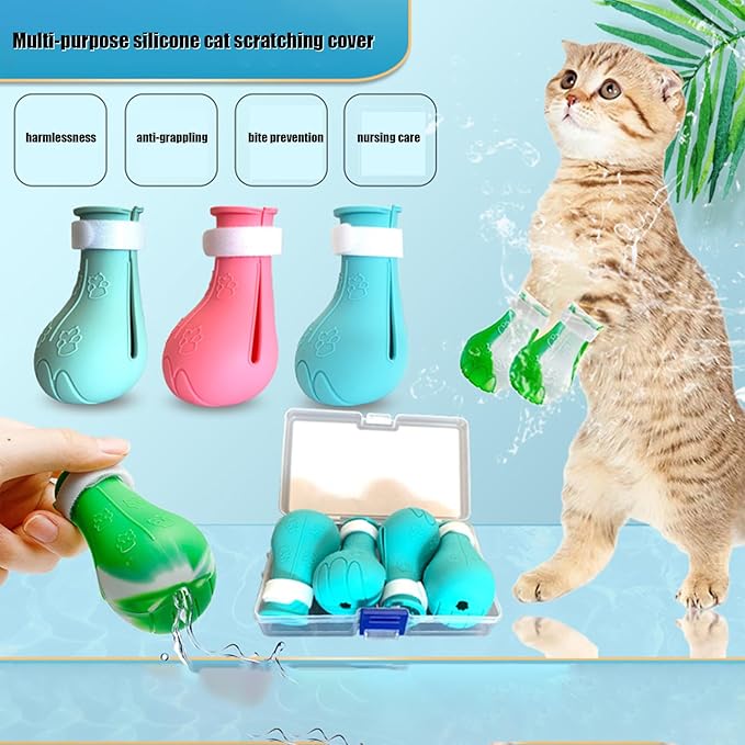 Cat Boots for Cats Only, Adjustable Cat Bathing Gloves,Silicone Cat Claw Covers for Kitten Grooming, Nail Clipping, Nursing Rehabilitation ，Hair Removal(Suitable for Cats 4lbs and Over) B