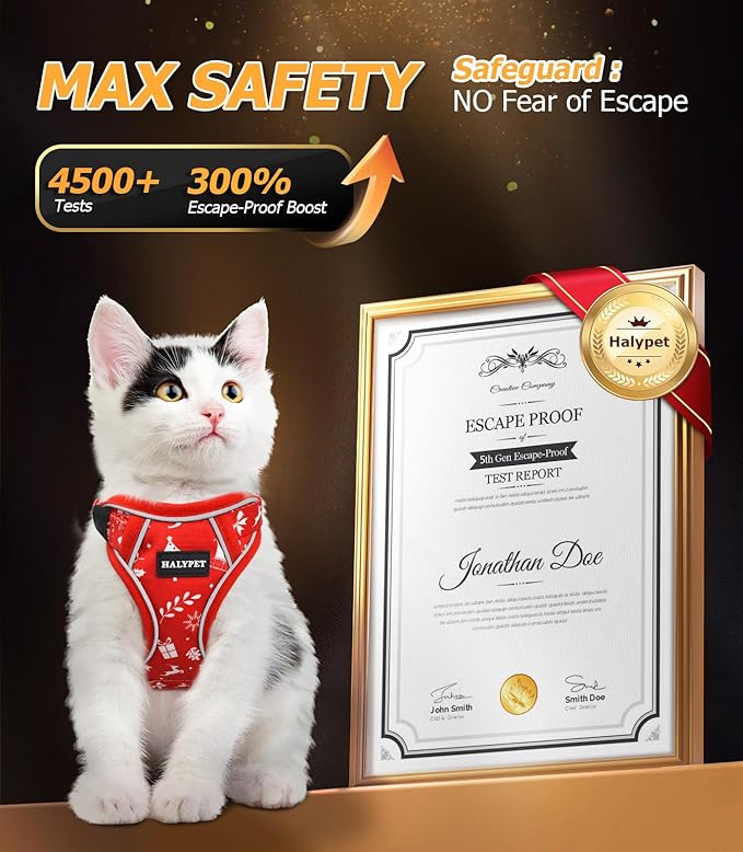 Halypet Cat Harness and Leash Set [MAX Safety 4th-Gen Upgrade] Escape Proof Adjustable Cat Leash Comfortable Soft Vest Easy to Wear Kitten Harness with Reflective Strip for Cats Walking, M Ruby Red