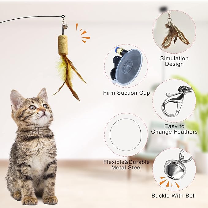 Interactive Cat Toy Cat Toys for Bored Indoor Adult Cats Suction Cup Flying Bird Cat Toy Suitable for Kitten to Play Exercise