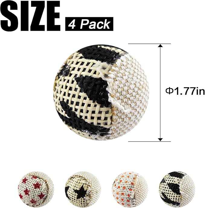 Canvas Cat Toys Balls, Cat Toys for Indoor Cats, Interactive Cat Chew Toys for Cat Kitty Kitten,4 Pack