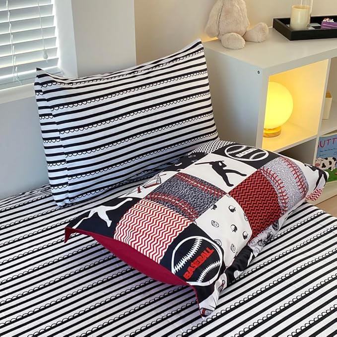 7 Piece Baseball Comforter Set Bed in A Bag Twin Size 3D Softball Sports Bedding Set for Boys Kids Microfiber Comforter All Season (1 Comforter, 1 Flat Sheet, 1 Fitted Sheet, 4 Pillowcase)