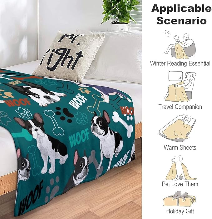 Boston Terrier Blanket Soft Cozy Boston Terrier Throw Blankets for Kids Girls Women Adults Dog Lover Gifts 60"X50"