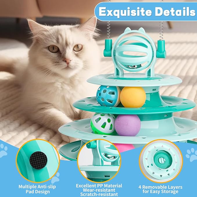 Cat Toys Interactive Cat Toys for Indoor Cats Kitten Toys Interactive Cat Toy Cat Puzzle Toy Cat Ball Toy with 2 Cat Teasers (Green)