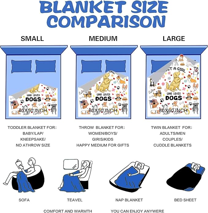 Dog Mom Blanket Just A Girl Who Loves Dog Throw Blanket Gifts for Cat Lovers Soft Flannel Animals Pet Pattern Gift for Kids Adults 60"X50"