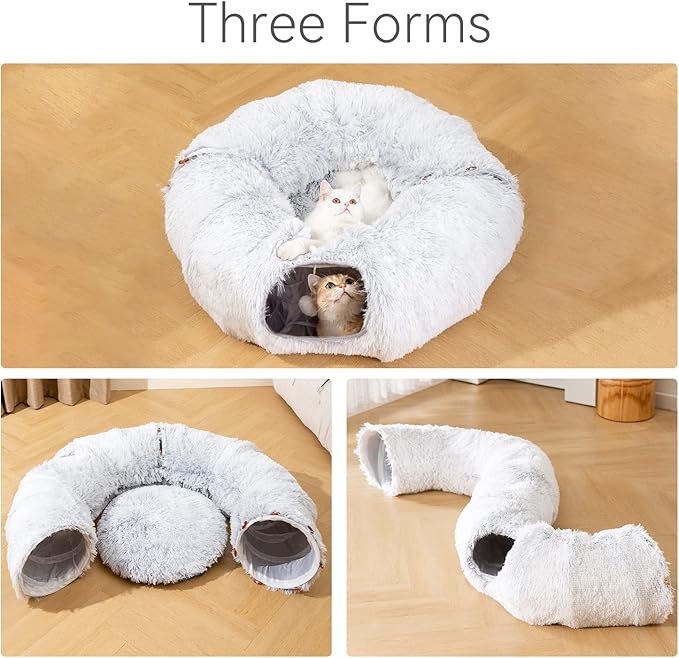 HIPIPET Plush Cat Tunnel with Cat Bed for Indoor Cats,Multifunctional Cat Toys for Small Medium Large Cat.