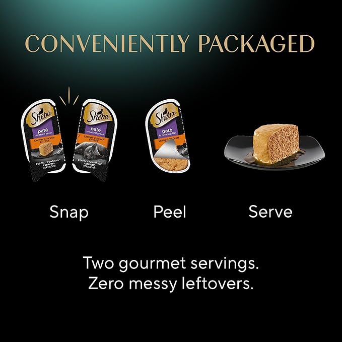 Sheba Perfect Portions Paté Adult Wet Cat Food Trays (24 Count, 48 Servings), Savory Chicken Entrée, Easy Peel Twin-Pack Trays