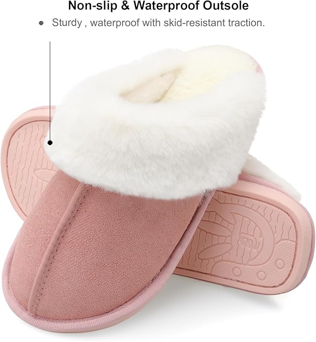 Besroad Winter Fuzzy House Slippers Sandals Plush Faux Fur Fluffy Flats Slippers Warm Slide Shoes for Women