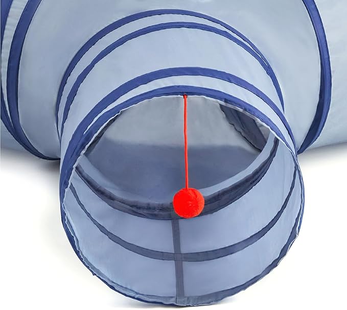 Tempcore Pet Cat Tunnel Tube Cat Toys 3 Way Collapsible, Cat Tunnels for Indoor Cats，Kitty Tunnel Bored Cat Pet Toys Peek Hole Toy Ball Cat, Puppy, Kitty, Kitten, Rabbit Light Blue
