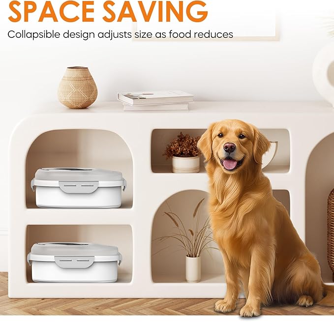 30-35Lbs Dog Food Storage Container,Collapsible Dog Food Container with Transparent Airtight Lids,Wheel,Date Track,Pet Food Storage Container for Rice,Scoop and 2pcs Small Containers (Clear-35LBS)