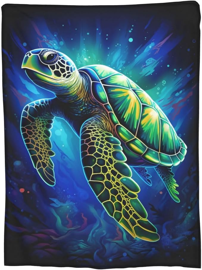 Sea Turtle Blue Blanket Turtles Shell Waves Flannel Throw Blankets for Home Decor Couch Bed Sofa Soft Fuzzy Lightweight Gifts for Kids Adult 60x50 Inches