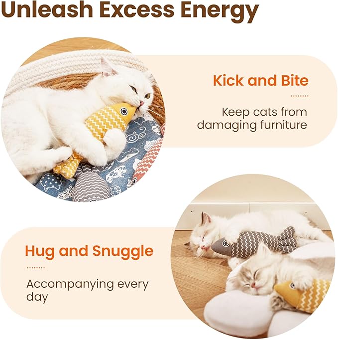 Potaroma Cat Toys Fish, 3 Pcs Crinkle Sound Catnip Toys Soft Linen, Interactive Kitten Exercise Kicker Toys for Indoor Cats 7.8 Inches for All Breeds