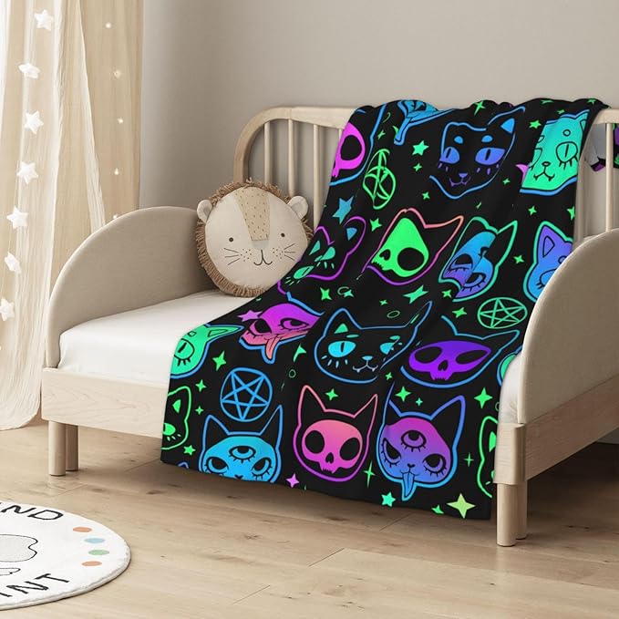 Cat Witchcraft Cartoon Blanket, Soft Blankets Flannel Bed Throw Cozy Lightweight Plush Gifts for Boys Girls Women Men Sofa Couch Bedroom Living Rooms Warm All Season, Home Decor, Small 50"x40"