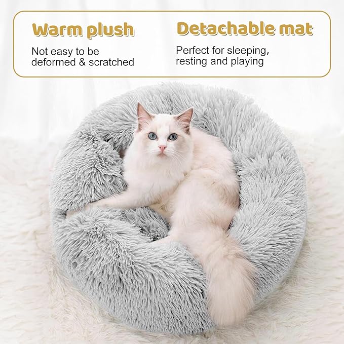 Odoland Cat Tunnels Bed with 20 Cat Toys for Indoor Cats, Plush Cat Couch Tunnel Bed for Kitten, Cat Cave Donut Tunnel - Detachable Soft Cat Bed and Variety Kitty Toy Set, White