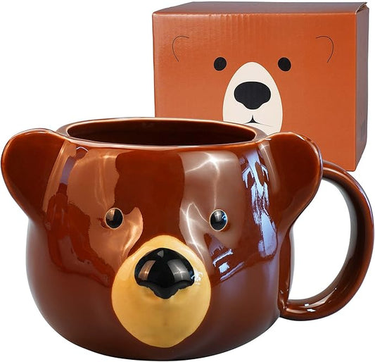 Bear Mug 14 oz Ceramic Coffee Mug 3D Porcelain Tea Mug for Women Kawaii Cup Bear Gifts for Women Christmas Gifts Housewarming Holiday Birthday Gifts for Women Mom Kids Men and Friend Brown