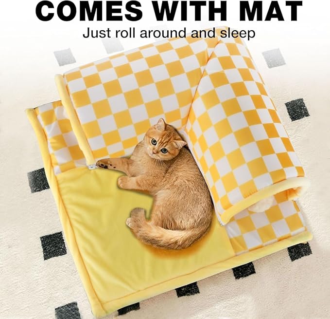 Cat Tunnel Bed with Fluffy Toy Balls, Small Cushion and Flexible Design Removable Cat Cave Tube for Small Medium Large Cat,Puppy,Rabbit,Ferret