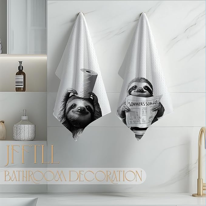 Funny Toilet Newspaper Sloth Bathroom Hand Towels, Gifts for Sloth Lovers Hand Towels for Bathroom Washroom Restroom Decor, 16x24 Inch Set of 2