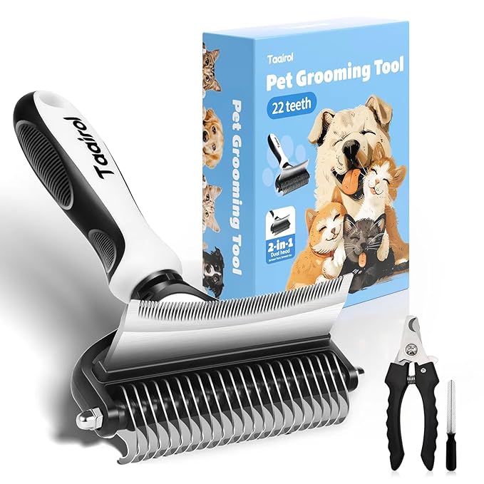 Extra Wide Undercoat Rake for Dogs and Cats, Pet Grooming Brush with Nail Clipper to Remove Loose Fur, Professional Dematting & Deshedding Comb for Tangled Hair (Large)