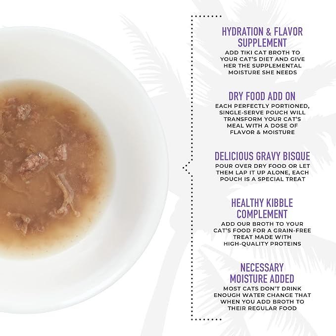 Tiki Cat Born Carnivore Broths, Duck & Chicken Recipe, Hydration and Flavor Supplement Cat Food Topper, 1.3 oz. Pouch (Pack of 12)