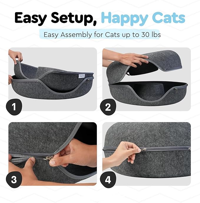 ESPIDO-Premium Cat Cave for Small Pets, Multifunctional Donut Tunnel Bed for Indoor Pets, Round Felt Pet Cave with Premium Zipper, for Pets up to 40 Lbs (24x24x11 Inch) (Light Gray)
