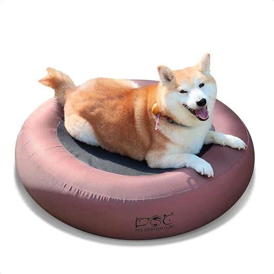 Elevated Dog Bed,Inflatable Dog Bed Raised,Pet Cushion Sofa for Medium Dogs,Portable Dog Cot Doughnut Round Stand,Waterproof Dog Bed Frame for Indoor,Outdoor(Coffee)