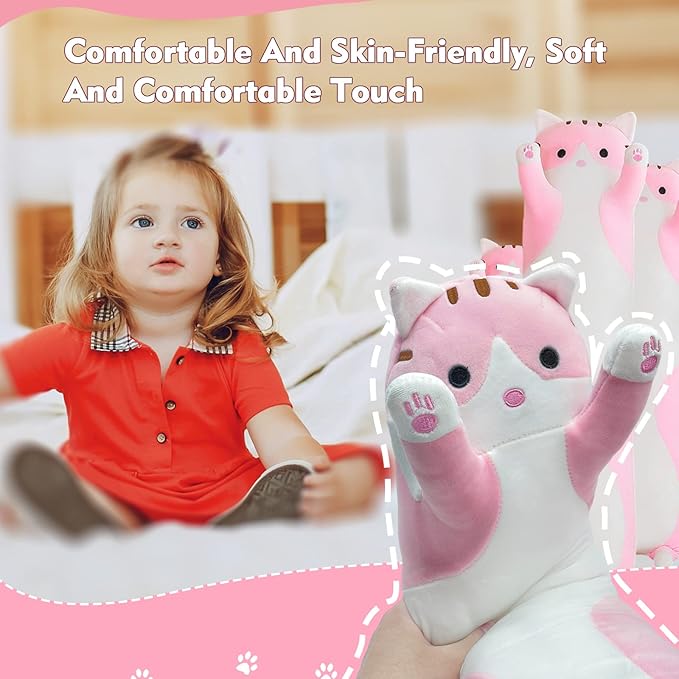 Long Cat Plush Pillow, 19.6in Cute Pink Cat Plushie Stuffed Animals Body Pillow, Kawaii Kitten Soft Plushie Doll Toy Birthday Gift for Kids Girlfriend