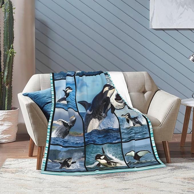 Whale Blanket Funny Whale Throw Blanket Ocean Animals Stuff Merch Cozy Print Flannel Fleece Soft Plush Fuzzy Warm Lightweight Bedding Whale Gifts for Women Girls Men Kids 50"X40"