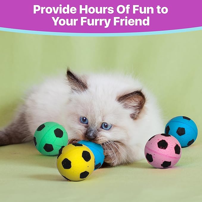SPOT Sponge Soccer Ball Cat Toys - Interactive and Colorful Plush Toy, Fun for Cats and Kittens to Bat and Chase, Keep Cats Entertained - 1.5" Assorted 4- Pack