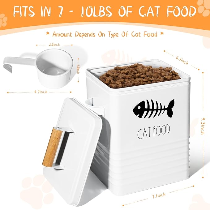 Cat Food Storage Container, Cat Food Container with Metal Lids, Metal Cat Treat Container with Dry Food Scoop, Pet Food Container for Kitchen Counter, Airtight Cat Food Storage Container