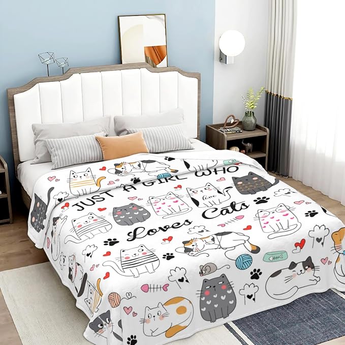 Cat Gifts Blanket for Women Girls Cats Blankets for Cat Lovers Throw Plush Stuff Just A Girl Who Loves Cats Gifts for Girls Women Kids Adults Birthday Decorations 50"X40"