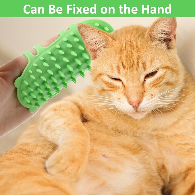 2PCS Cat Self Groomer Brush, Adjustable Cat Face Scratcher Silicone Cat Combs Cat Massager for Climbing Frames Table Legs Long and Short-Haired Kitten Cats(Green)