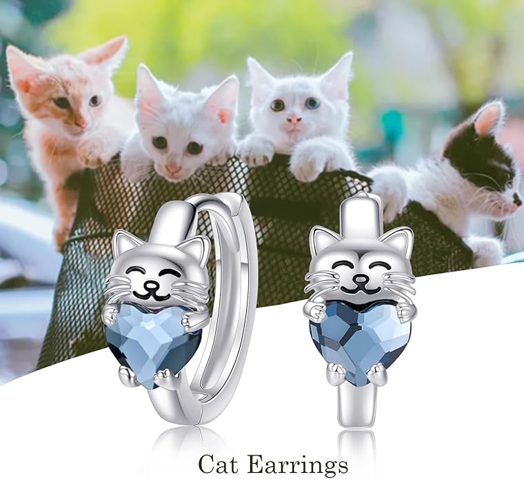 925 Sterling Silver Cat Earrings Cute Animal Kitten Stud Earrings cat Jewelry Gifts for Women Girls Hypoallergenic Earrings for Sensitive Ears