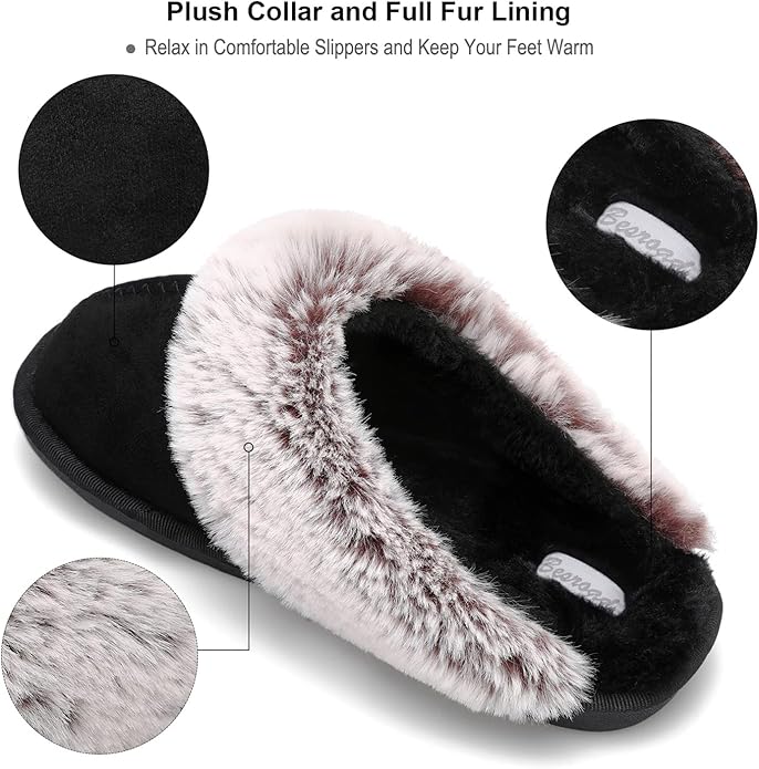 Besroad Winter Fuzzy House Slippers Sandals Plush Faux Fur Fluffy Flats Slippers Warm Slide Shoes for Women