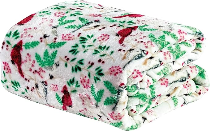 Elegant Comfort Velvet Touch Ultra Plush Christmas Holiday Printed Fleece Throw/Blanket-50 x 60inch, (Cardinal)