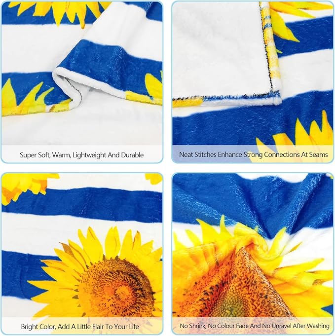 Ultra-Soft Microfiber Throw Blanket 350 GSM Fuzzy Fleece Blanket for Adults Kids Gift Couch, Sofa, Bed Sunflower 60"x50"