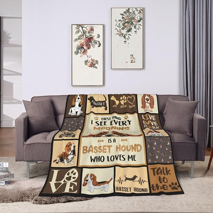 Cute Basset Hound Plush Throw Blanket - Dog Gifts for Lovers, Super Soft Cozy Warm Fleece Bedding, Animal Pet Blanket for Kids Girls Boys Women 50"X60"