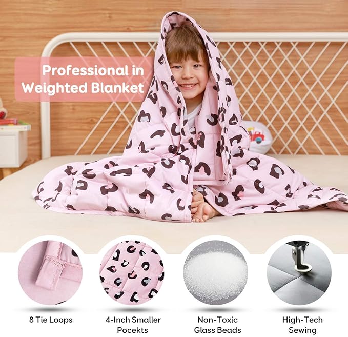 Sivio Weighted Blanket - 100% Cotton Weighted Blanket 3 lbs 36 x 48 inches, Washable Breathable Soft Heavy Blanket for Home and School Nap, Pink Leopard