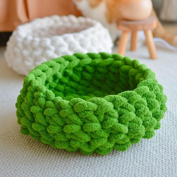 Cat Nest Bed – Premium Handwoven Washable Extra Soft and Warm Indoor House Furniture (LGreen,Large)