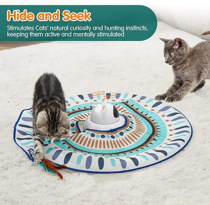 VIWIK Cat Laser Toy Automatic, 4-in-1 Interactive Cat Toys for Indoor Cats, Hide and Seek Kitten Wand Toy, Electronic Kitten Toys with Moving Feather, Stocking Stuffers, for Cat Lovers