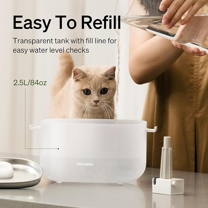 Bundle of PETLIBRO Cat Water Fountain Stainless Steel with Wireless Pump, 2.5L/84oz Dockstream Pet Water Fountain + PETLIBRO Replacement Filters, 4 Months Set of Replacement Filters 8 Count