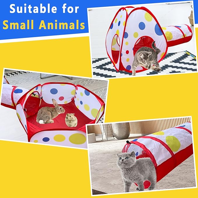 Small Animals Playpen, Rabbit Cage Tent with Cat Tunnel Portable Indoor Outdoor Exercise Playground for Cat Kitten Rabbit Hamster Guinea Pig Bunny Ferret Chinchilla Brooder Box Cage Tent