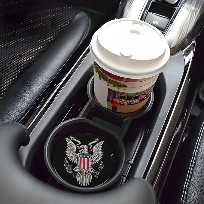 Absorbent Ceramic Car Coasters for Cup Holders, Bald Eagle Design 2.56" Anti Slip Universal Drink Cup Coasters for Women Men (2 Pack)