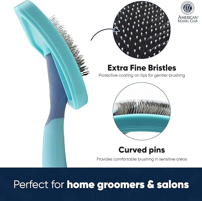 American Kennel Club AKC Deshedding Slicker Brush with Coated Tips for Dogs and Cats, Skin-Friendly Grooming and Deshedding Brush, Removes Loose Hair and Detangles Fur, Suitable for All Breeds