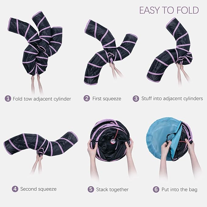 EGETOTA Cat Tunnel for Indoor Cats Large, with Play Ball S-Shape 5 Way Collapsible Interactive Peek Hole Pet Tube Toys, Puppy, Kitty, Kitten, Rabbit (Pink & Black)