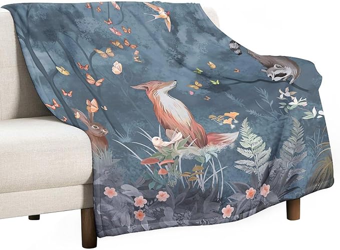Fox Print Blanket Rabbit Red Panda Forest Animals Throw Blankets for Couch Sofa Stuff Decor Soft Cozy Fleece Plush Flannel Bedding Blanket Gifts for Baby Girls Boys Kids Adults Lover Men Women 40"x50"