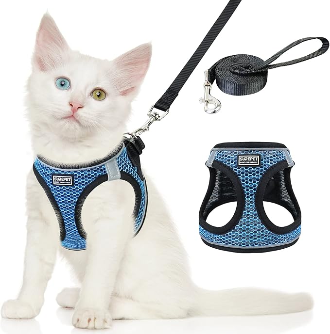 Cat Harness and Leash Set for Walking Escape Proof,Adjustable Soft Mesh Kittens Harness Vest with Reflective Strip for Small Cats,Easy to Control